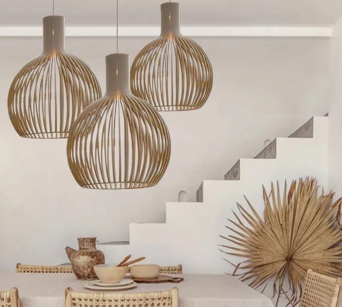 Modern wooden pendant light fixture nordic creative birdcage chandelier