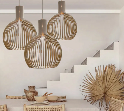 Modern wooden pendant light fixture nordic creative birdcage chandelier