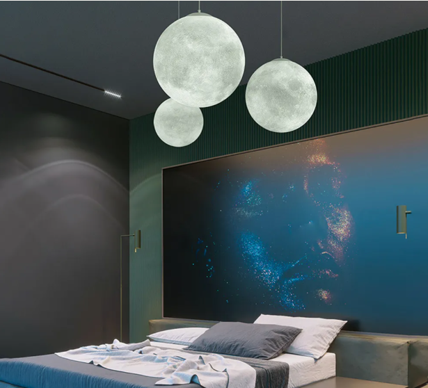 Commercial design exhibition room resin chandelier bar restaurant decor moon pendant lamp