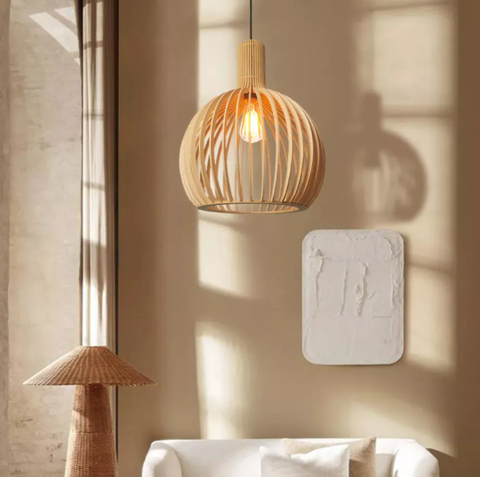 Modern wooden pendant light fixture nordic creative birdcage chandelier