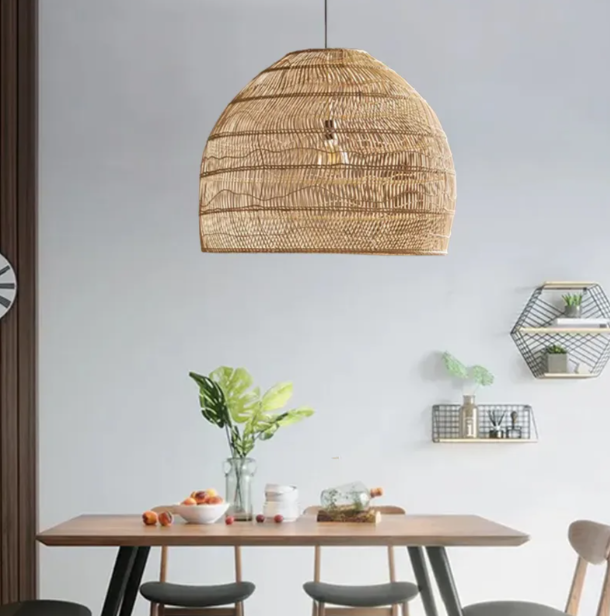 Boho kitchen island lighting diy natural rattan chandelier lamp shades