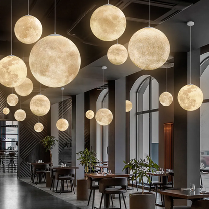 Commercial design exhibition room resin chandelier bar restaurant decor moon pendant lamp