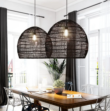 Boho kitchen island lighting diy natural rattan chandelier lamp shades