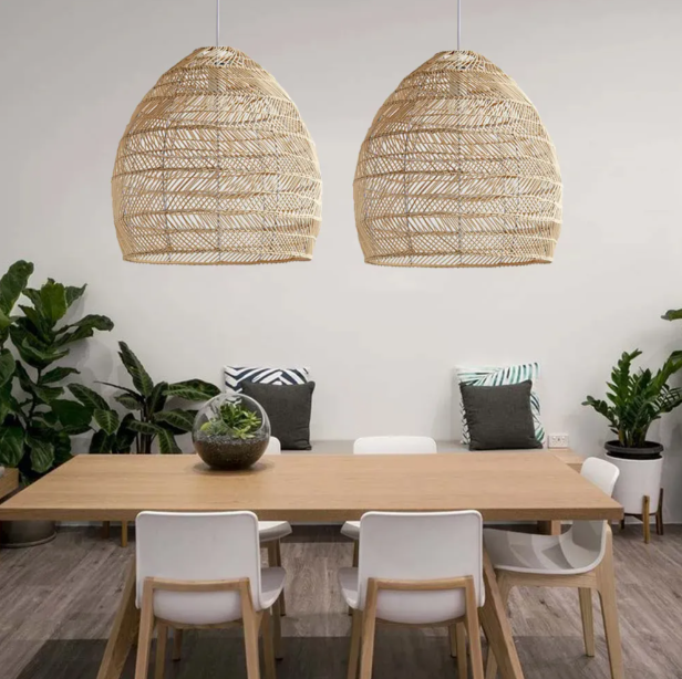 Boho kitchen island lighting diy natural rattan chandelier lamp shades