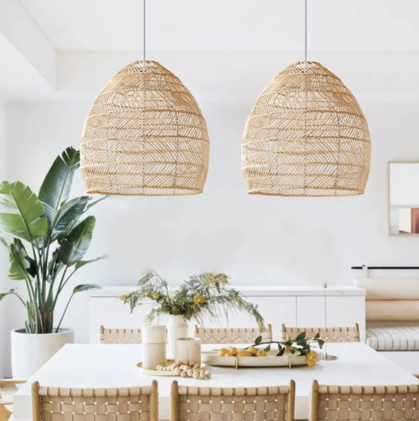 Boho kitchen island lighting diy natural rattan chandelier lamp shades