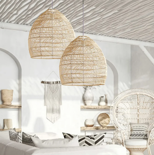 Boho kitchen island lighting diy natural rattan chandelier lamp shades