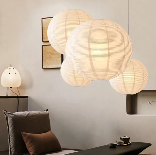 Japanese simple wabi-sabi ball chandelier inspired paper hanging lamp