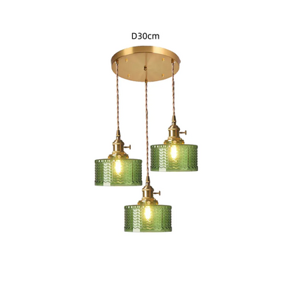 Classic vintage green glass pendent light cylinder wavy small light fixture