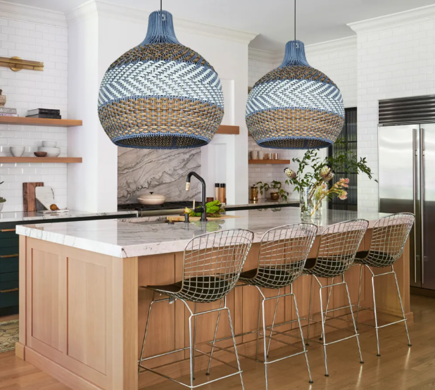 Courtland blue rattan pendant light interior designer recommended lamps