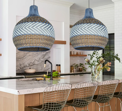 Courtland blue rattan pendant light interior designer recommended lamps