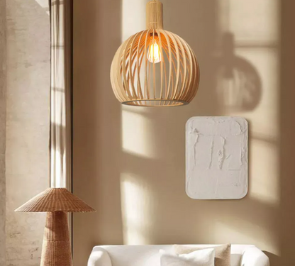 Modern wooden pendant light fixture nordic creative birdcage chandelier