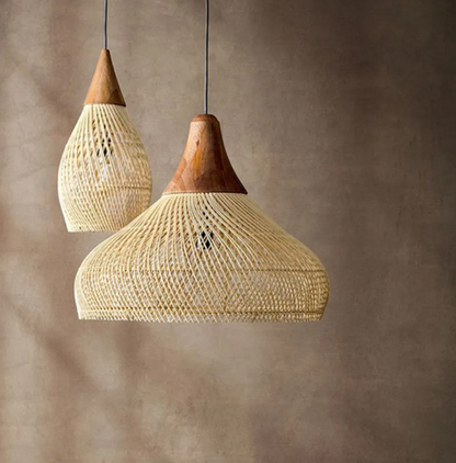 Rattan pendant light wabi sabi style retro dining room chandelier