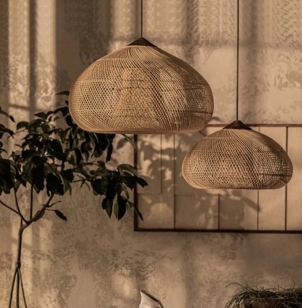 Rattan pendant light wabi sabi style retro dining room chandelier