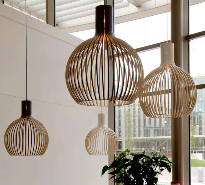 Modern wooden pendant light fixture nordic creative birdcage chandelier