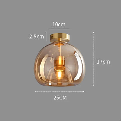 Retro Copper Glass Semi Flush Mount Ceiling Light