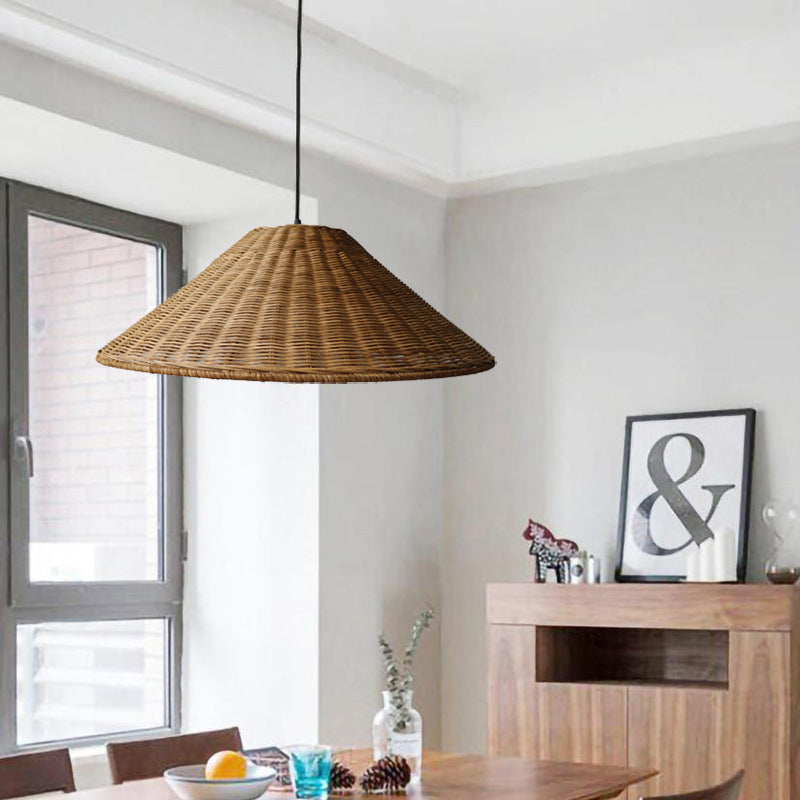 Retro Woven Rattan Cone Pendant Light