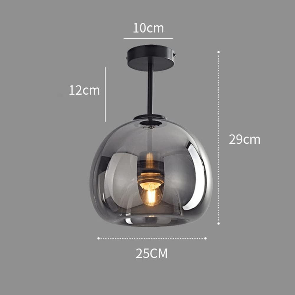 Retro Copper Glass Semi Flush Mount Ceiling Light