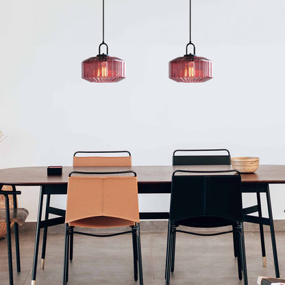 Mid Century Striped Glass Pendant Light