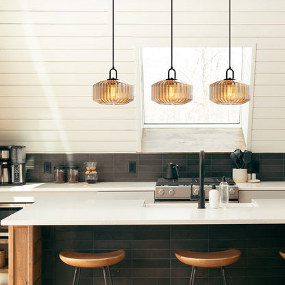 Mid Century Striped Glass Pendant Light