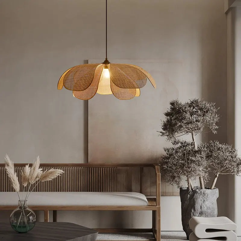 Rattan Petal Rustic Lamp Shade Pendant Light