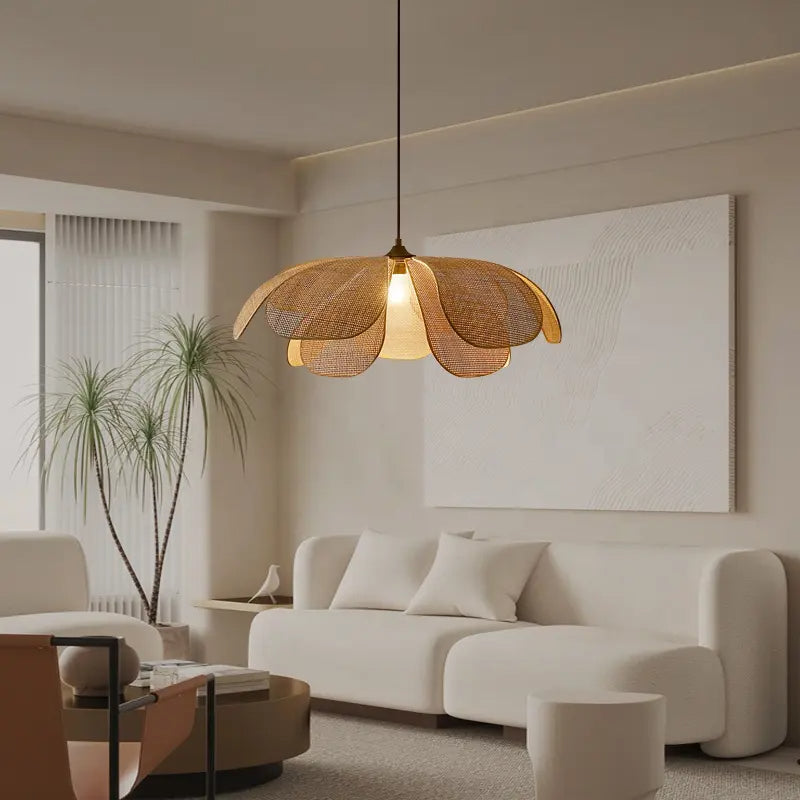 Rattan Petal Rustic Lamp Shade Pendant Light