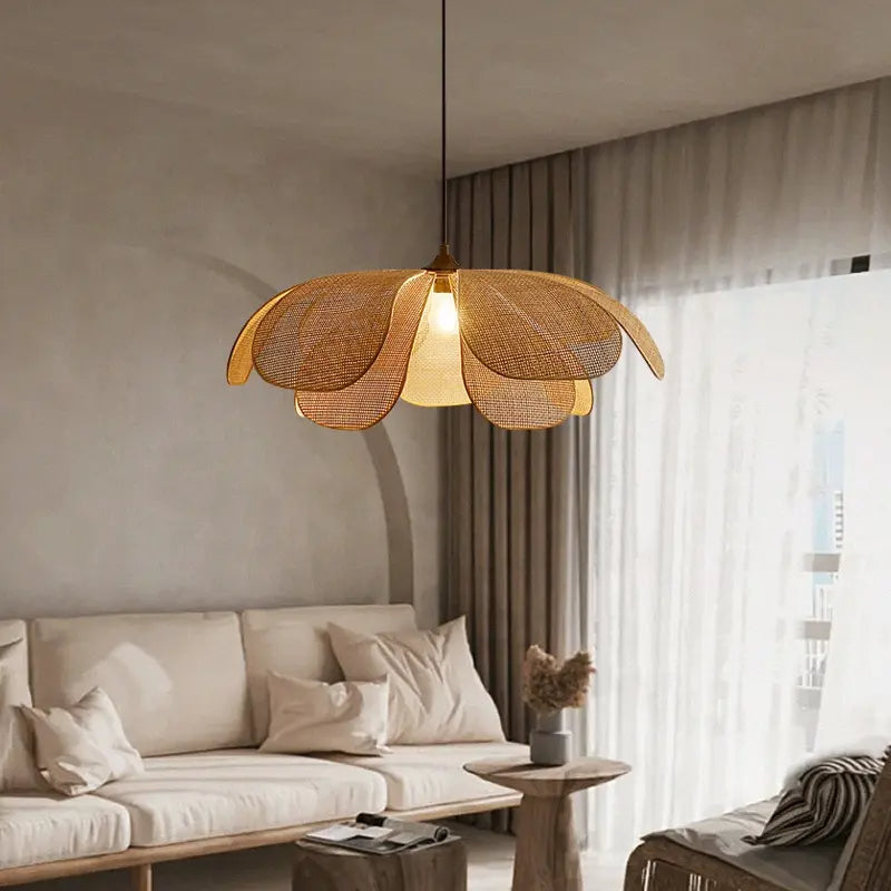 Rattan Petal Rustic Lamp Shade Pendant Light